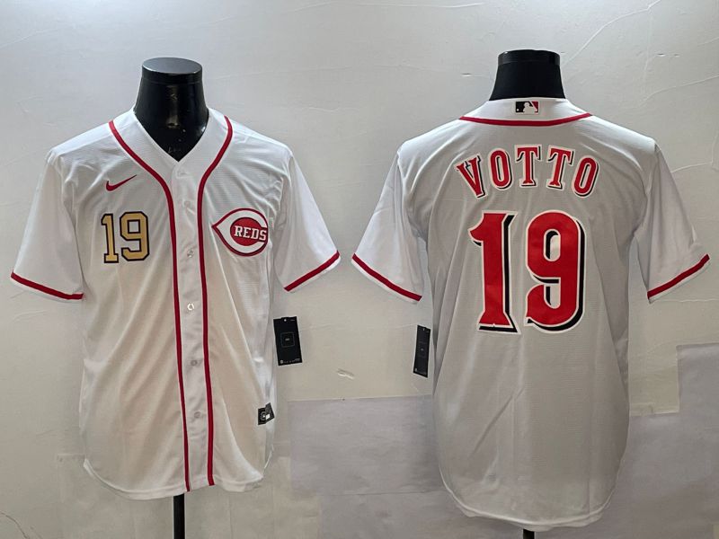 Men Cincinnati Reds #19 Votto White Game Nike 2025 MLB Jersey style 2